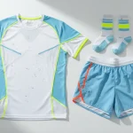 Abbigliamento sportivo caldo con tessuti tecnici traspiranti per l'estate, magliette e pantaloncini running in fibre sintetiche