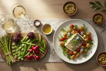 Abbinamento cibo vino primavera con vino bianco fresco, asparagi e verdure di stagione