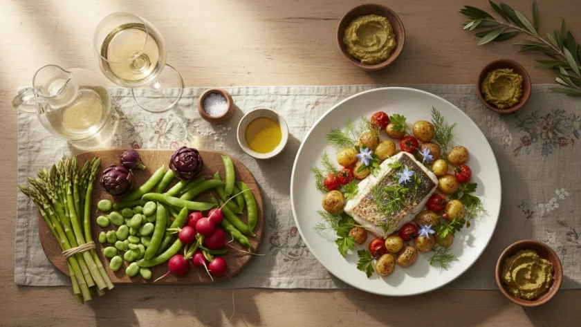 Abbinamento cibo vino primavera con vino bianco fresco, asparagi e verdure di stagione
