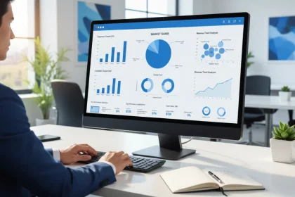 Analisi competitor professionale su dashboard con grafici, metriche di mercato e dati competitivi