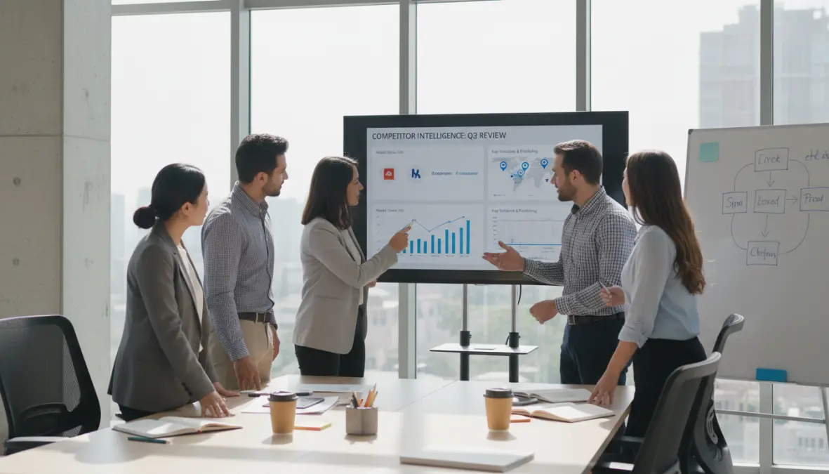 Team che implementa intelligence competitiva e monitoraggio competitor nel digital marketing