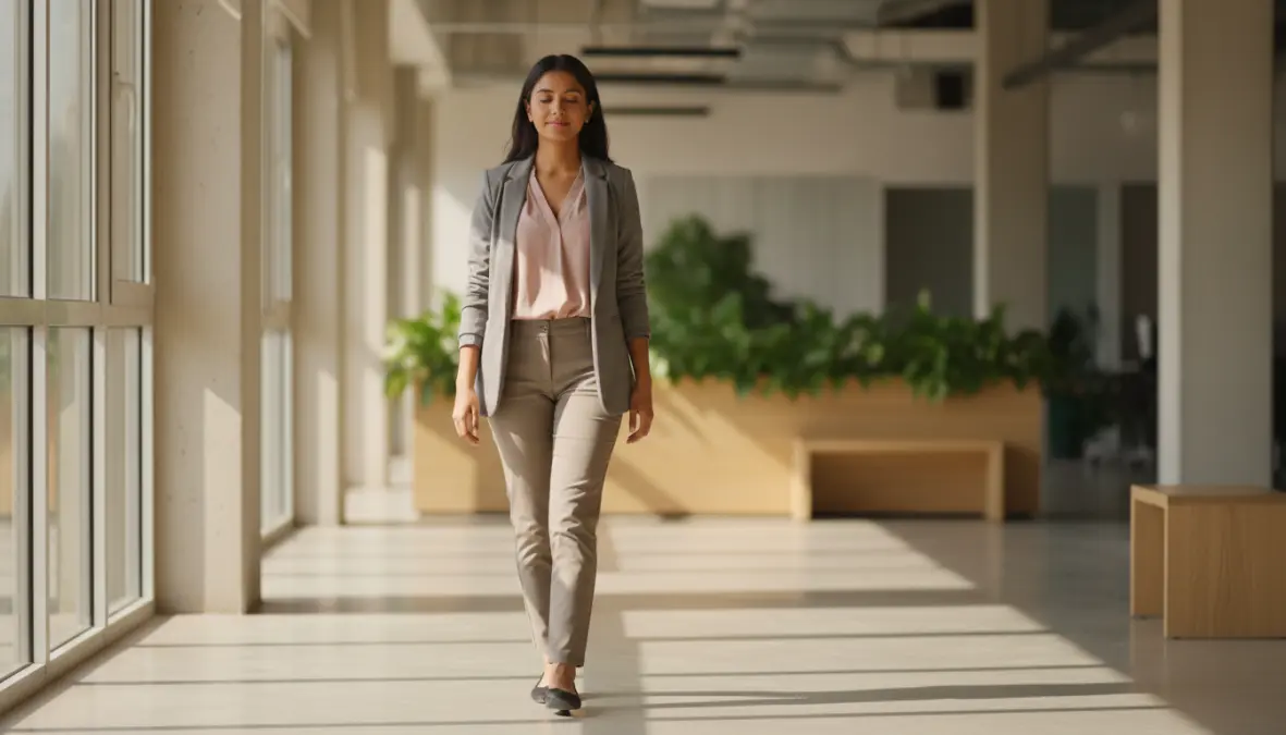 Camminata consapevole e movimento per rigenerazione mentale durante pause durante il lavoro