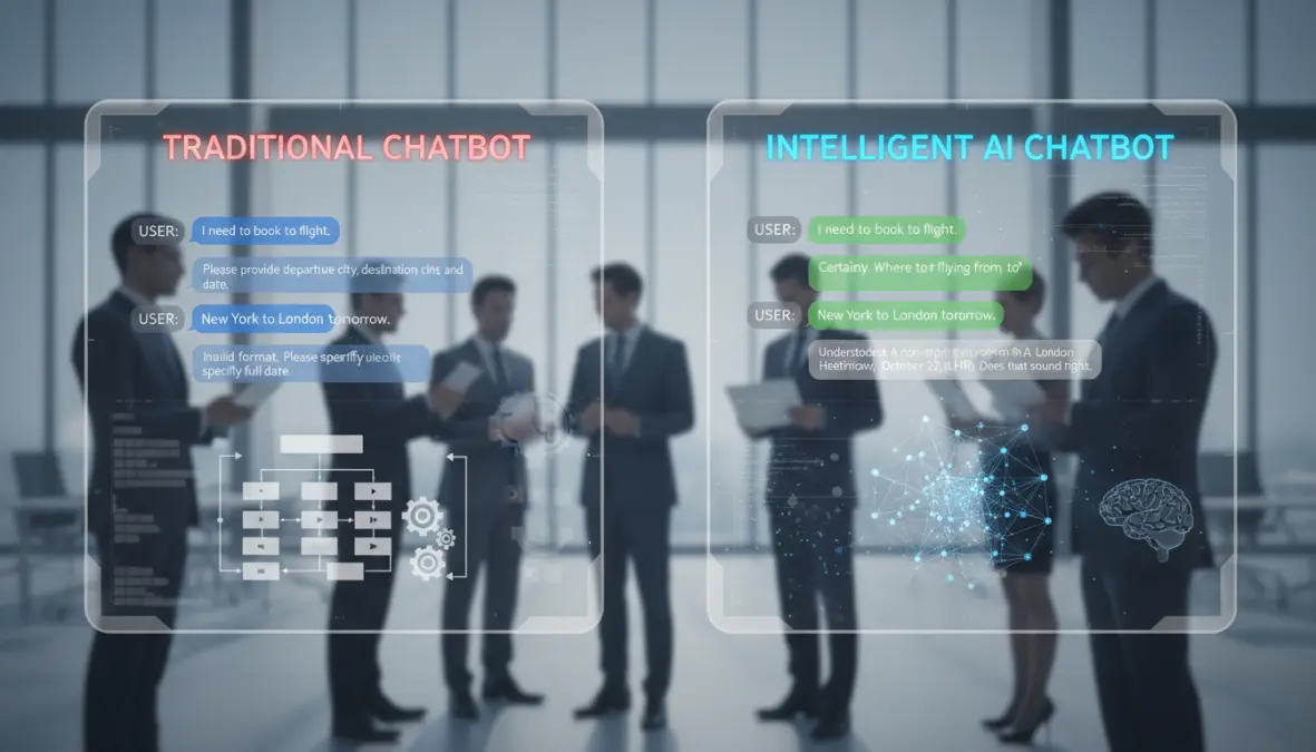 Confronto tra chatbot tradizionali e chatbot IA intelligenti con machine learning nel customer service