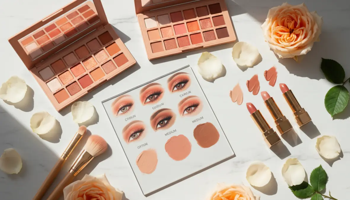 Palette makeup primavera con tonalità di trucco naturale per diversi sottotoni di pelle