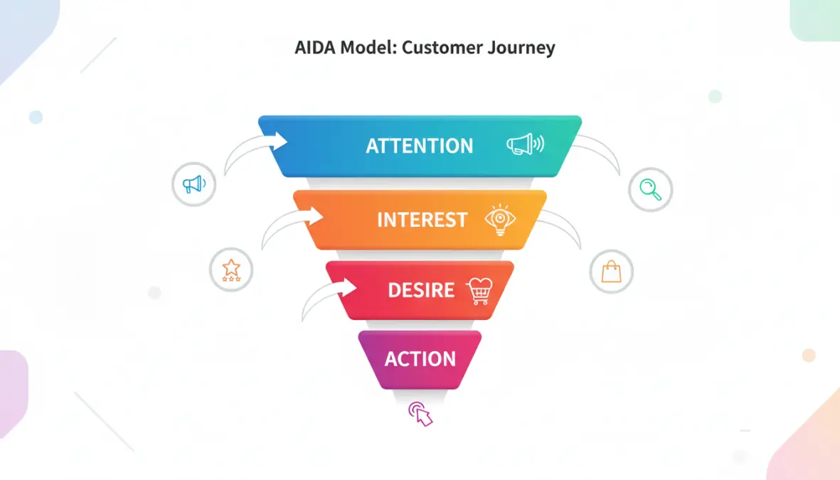 Modello AIDA: tecnica copywriting persuasivo per guidare il cliente dall'attenzione all'azione di acquisto
