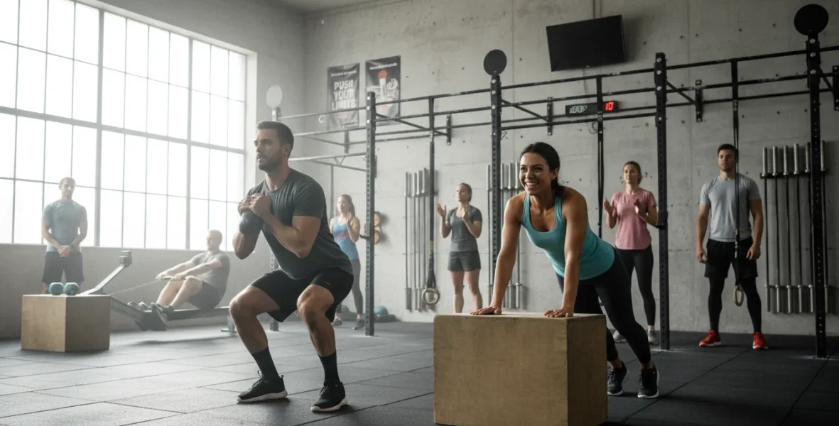 Principianti che si allenano in una palestra crossfit con esercizi funzionali, guida crossfit per principianti