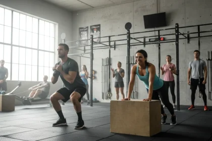 Principianti che si allenano in una palestra crossfit con esercizi funzionali, guida crossfit per principianti