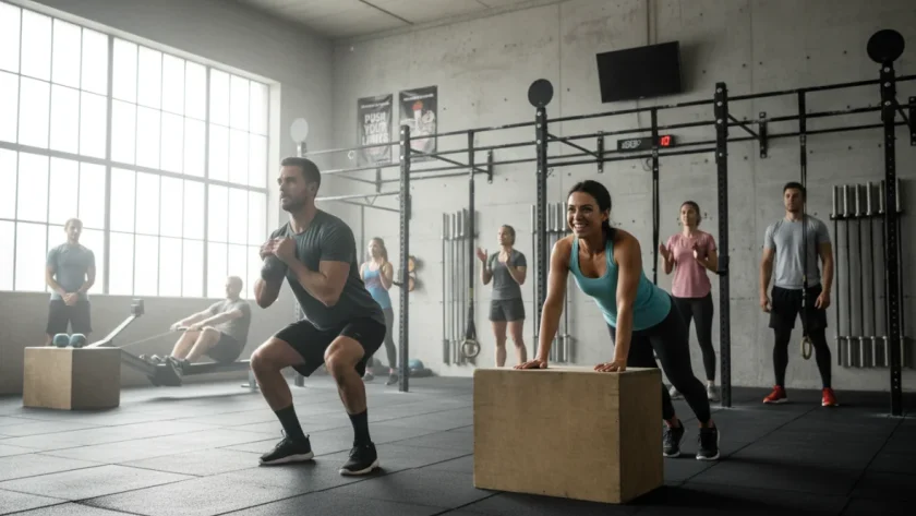 Principianti che si allenano in una palestra crossfit con esercizi funzionali, guida crossfit per principianti