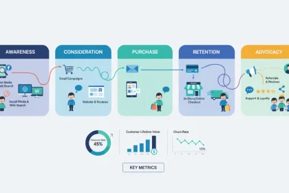 Customer journey mapping completo con touchpoint clienti, funnel di conversione e fasi del buyer journey