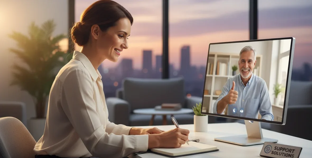 Customer service reclami: rappresentante al telefono che ascolta attivamente un cliente con empatia e professionalità