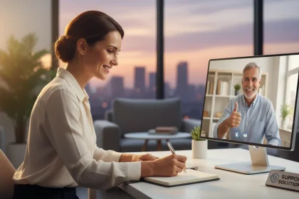 Customer service reclami: rappresentante al telefono che ascolta attivamente un cliente con empatia e professionalità