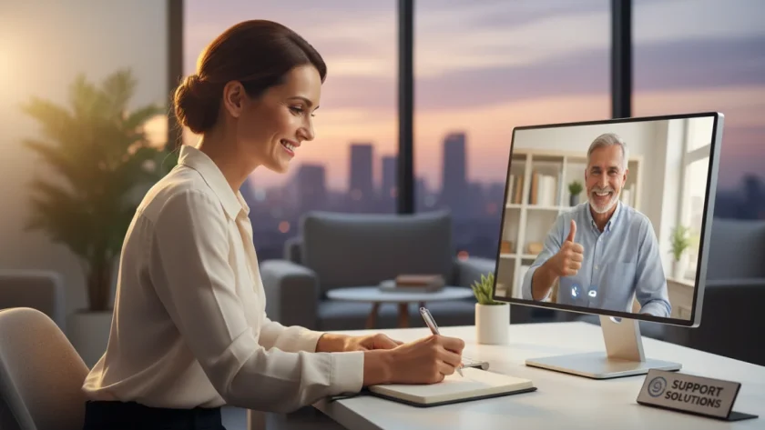 Customer service reclami: rappresentante al telefono che ascolta attivamente un cliente con empatia e professionalità