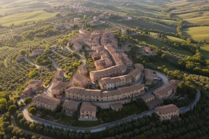 Destinazioni Italia non touristiche: piccolo borgo italiano autentico immerso nella campagna, con case in pietra e tetti di terracotta, lontano dal turismo di massa