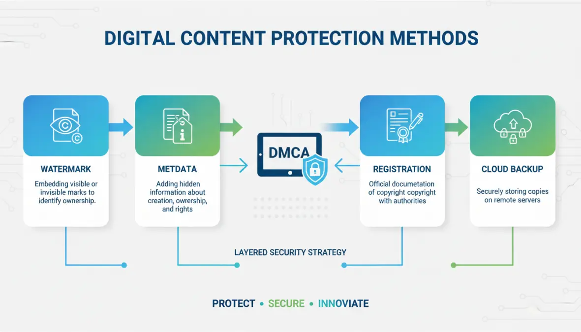 Metodi tecnici di protezione contenuti creativi: watermark digitale, metadati, registrazione diritti autore e backup digitale