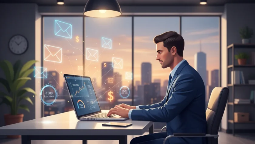 Email marketing dashboard con metriche di conversione, strategie di liste efficaci e campagne email ad alto ROI