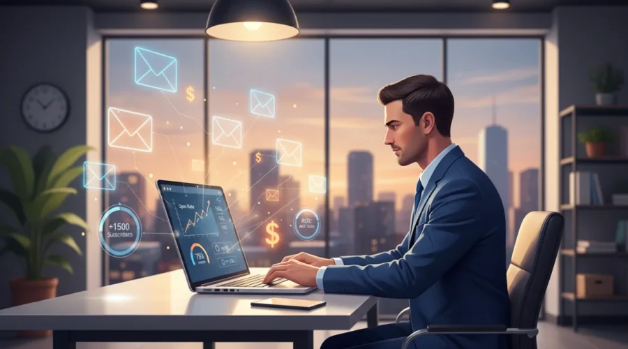 Email marketing dashboard con metriche di conversione, strategie di liste efficaci e campagne email ad alto ROI