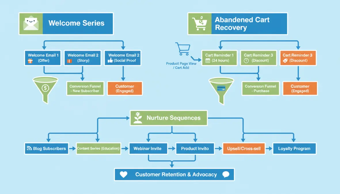 Automazione email marketing: flussi automatici di campagne convertenti per welcome series e nurture sequence