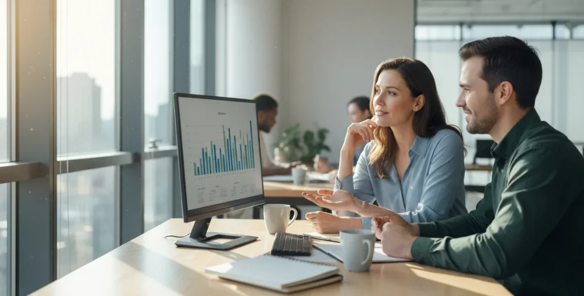 Una professionista riceve feedback costruttivo durante una riunione in ufficio, dimostrando apertura mentale e disponibilità all'ascolto attivo per la crescita personale