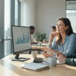 Una professionista riceve feedback costruttivo durante una riunione in ufficio, dimostrando apertura mentale e disponibilità all'ascolto attivo per la crescita personale