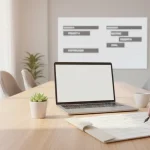 Workspace con gestione del tempo: scrivania ordinata, planner, laptop e appunti per la pianificazione settimanale e l'organizzazione giornaliera
