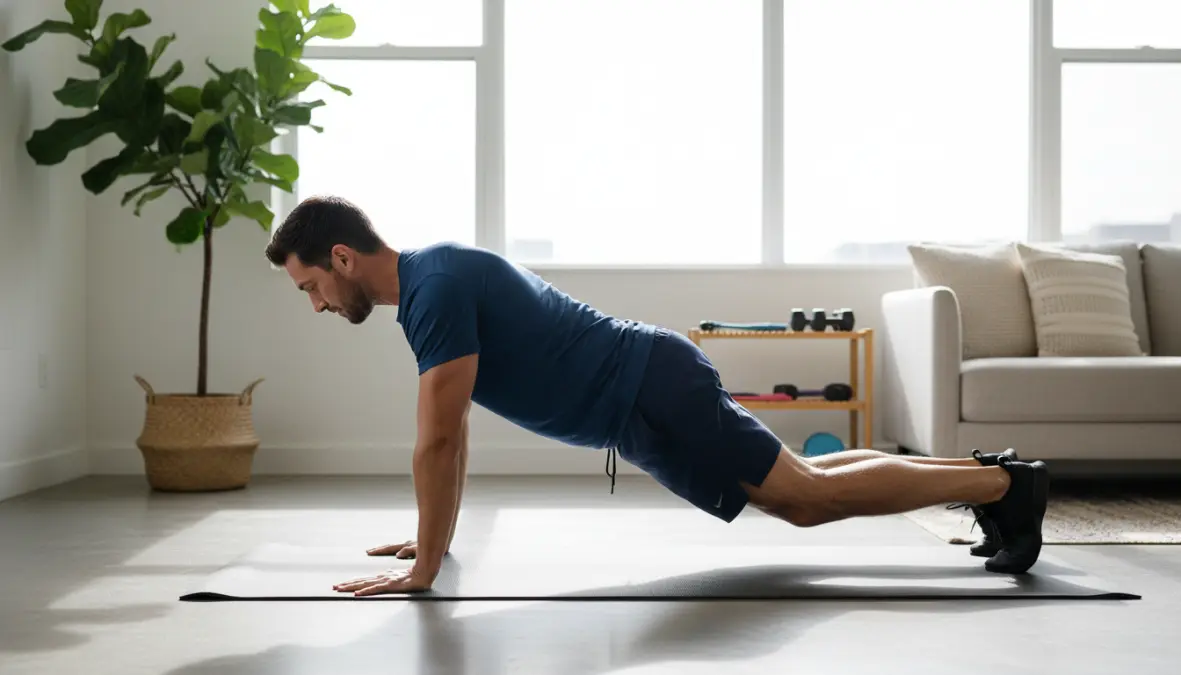 Allenamento interval training efficace: esecuzione dei mountain climbers per cardio intenso a casa