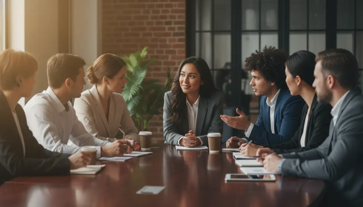 Team leader che pratica ascolto attivo e intelligenza emotiva, dimostrando capacità comunicative e empatia essenziali per la leadership qualità