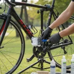 Manutenzione della bicicletta: pulizia e lubrificazione della catena con attrezzi professionali
