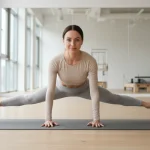 Donna che esegue esercizi di pilates per donne, con focus su core e postura corretta in uno studio moderno e luminoso
