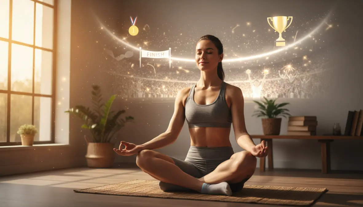 Atleta che pratica visualizzazione mentale e tecniche di concentrazione per il training mentale dello sport