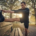 Runner esegue stretching per prevenzione infortuni nel running dopo l'allenamento