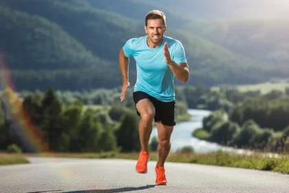 Atleta in allenamento durante il programma mezza maratona 8 settimane su una strada soleggiata
