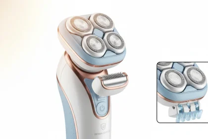 Rasoio elettrico per pelle sensibile con testina protettiva e tecnologia ipoallergenica, ideale per rasatura senza irritazione