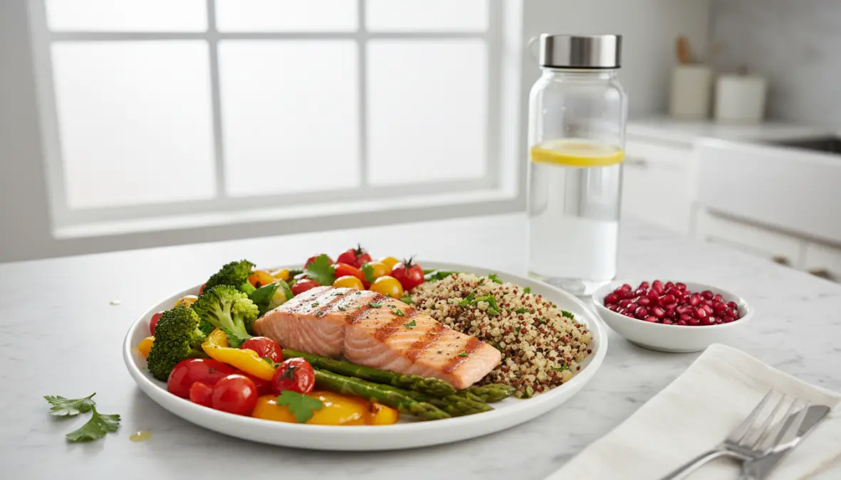 Pasto equilibrato post allenamento con proteine, carboidrati e nutrienti per accelerare il recupero muscolare e ridurre l'affaticamento