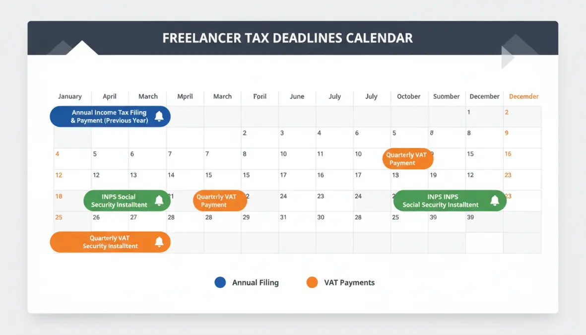 Calendario fiscale con scadenze tasse e versamenti per lavoratori autonomi freelance