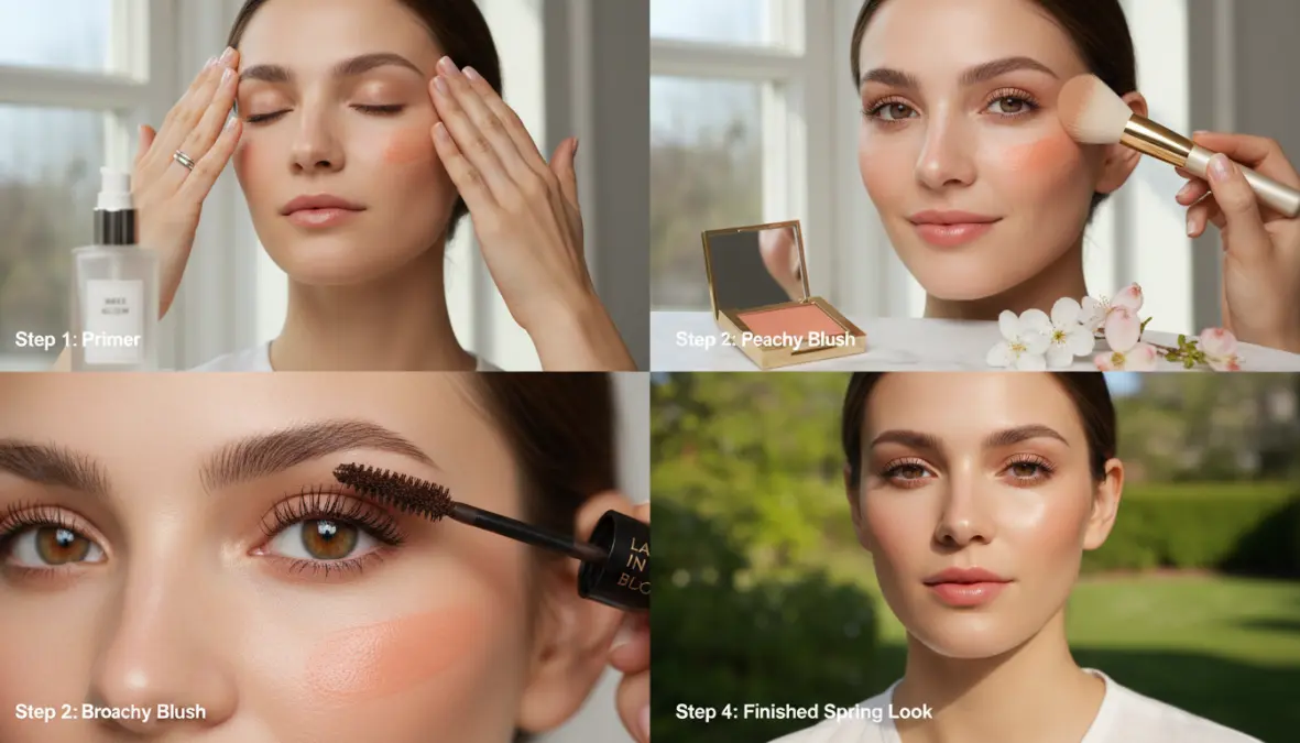Tutorial passo dopo passo trucco naturale primavera: preparazione pelle, blush, mascara e risultato finale